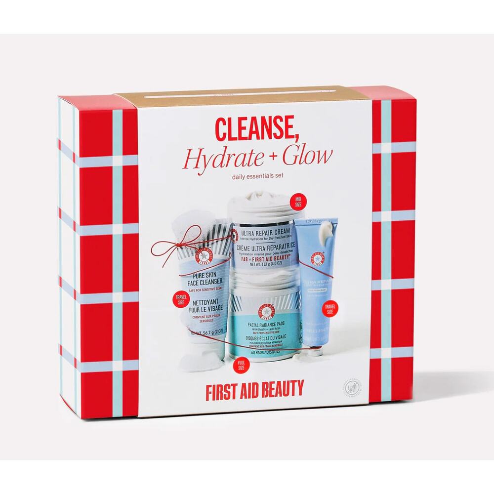 New first aid beauty daily essentials set 4 pc ultra repair cream radiance pads